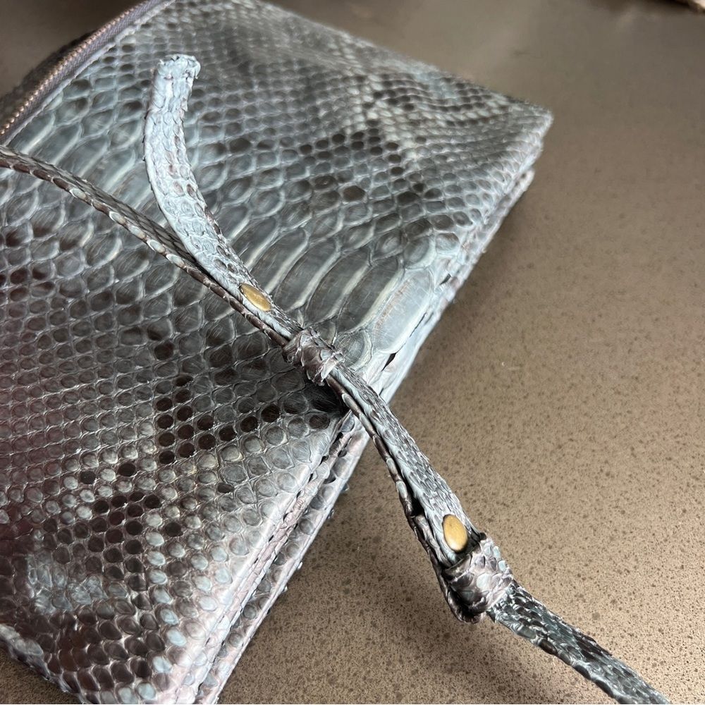 Gray Black Snakeskin python Leather Three-Compart… - image 8